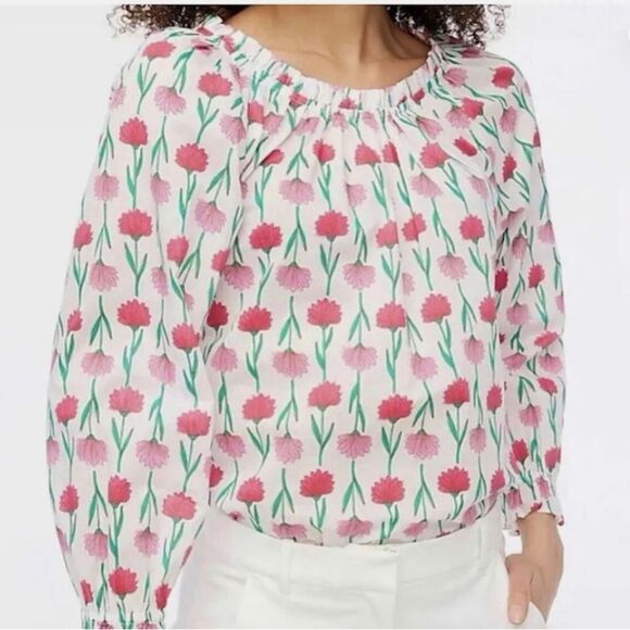 J Crew Floral Pink and Green Women's Top Sz M - Picture 1 of 6